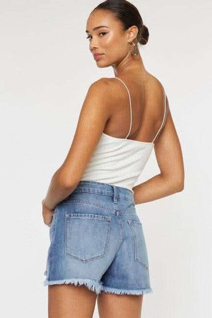 KANCAN High-Rise Mom Shorts with Raw Frayed Hem in - Shorts photo