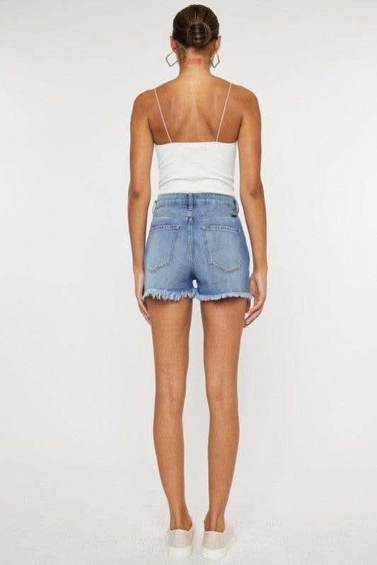 KANCAN High-Rise Mom Shorts with Raw Frayed Hem in - Shorts photo