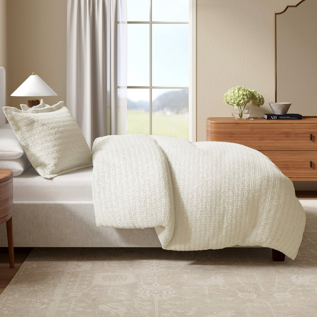100% Cotton Honeycomb Waffle Duvet Set - Mattea Collection in Natural - Duvet photo