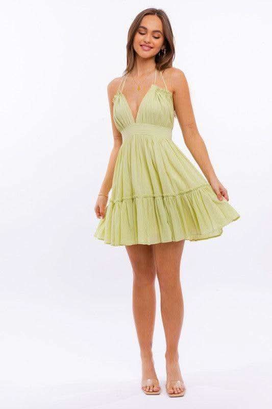 LE LIS Halter Babydoll Tiered Mini Dress, 2 Colors - SwagglyLife Home & Fashion