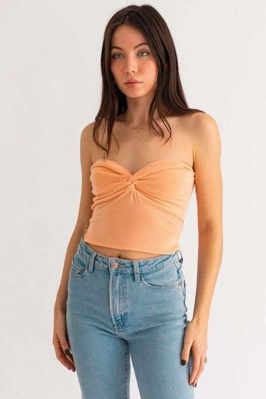 LE LIS Twist Tube Crop Top, Multiple Colors in PEACH - Tops photo