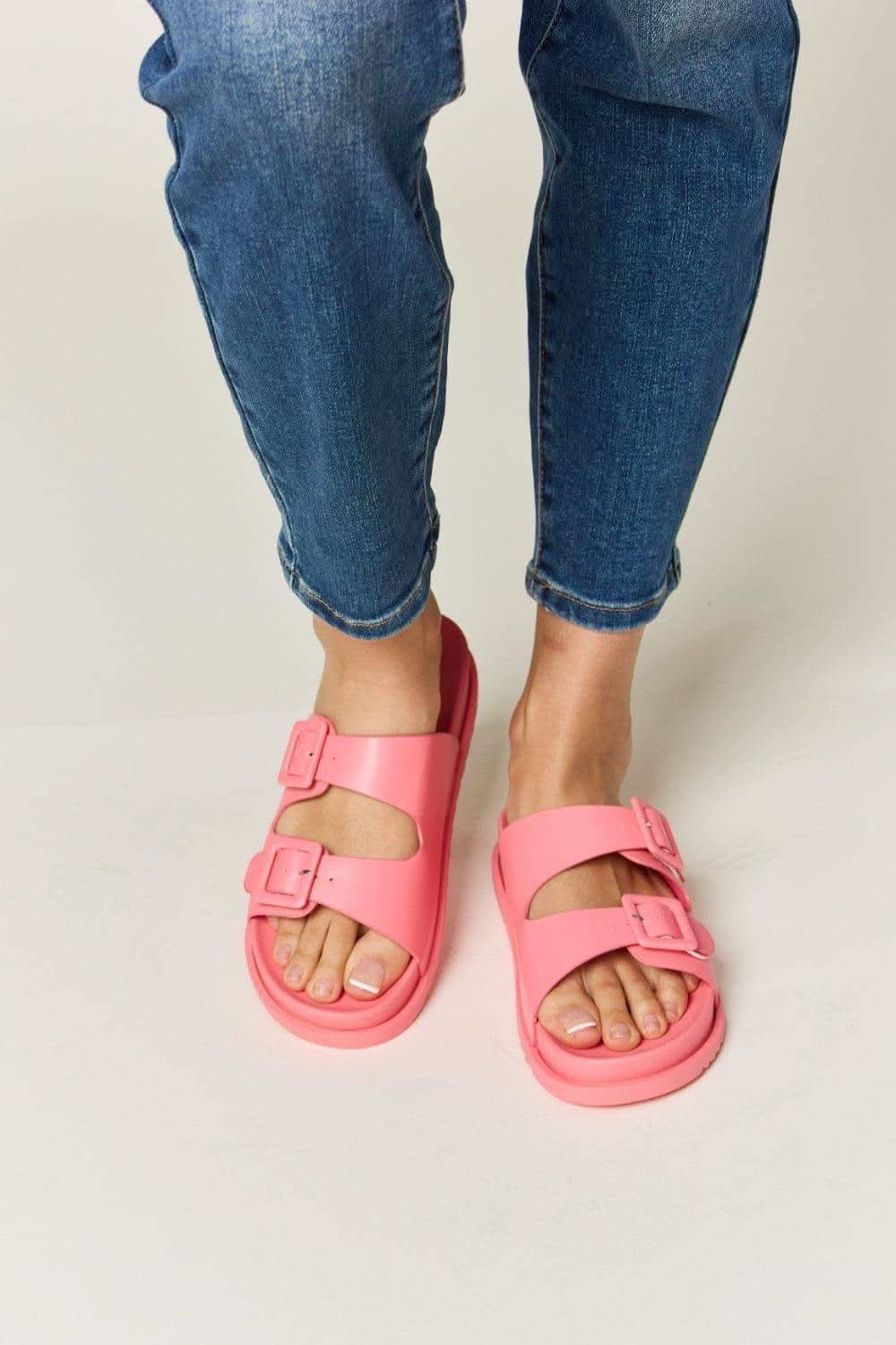 Legend Double Buckle Open Toe Sandals in PINK - Shoes photo