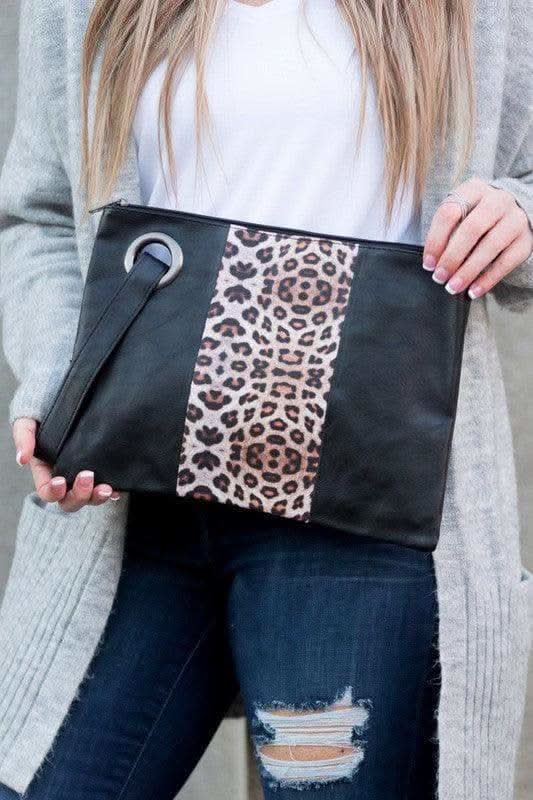 Leopard Dual Tone Clutch in Black Leopard OneSize - Handbags photo