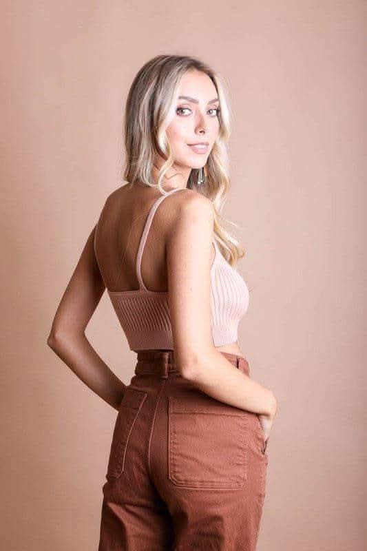 Leto Contour Rib Knit Brami Lounge Top - SwagglyLife Home & Fashion