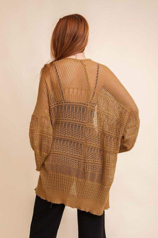LETO Knit Netted Cardigan in - Cardigans photo