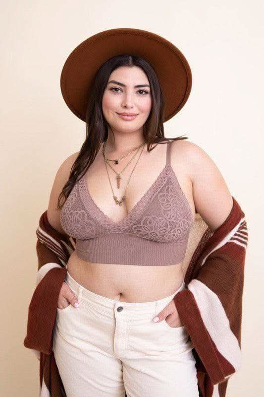 LETO Plus Size Waistband Loop Lace Brami in Mocha XL - Bras photo