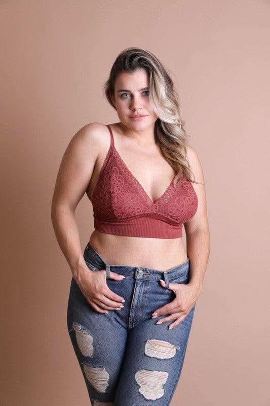 LETO Plus Size Waistband Loop Lace Brami in Rust XL - Bras photo