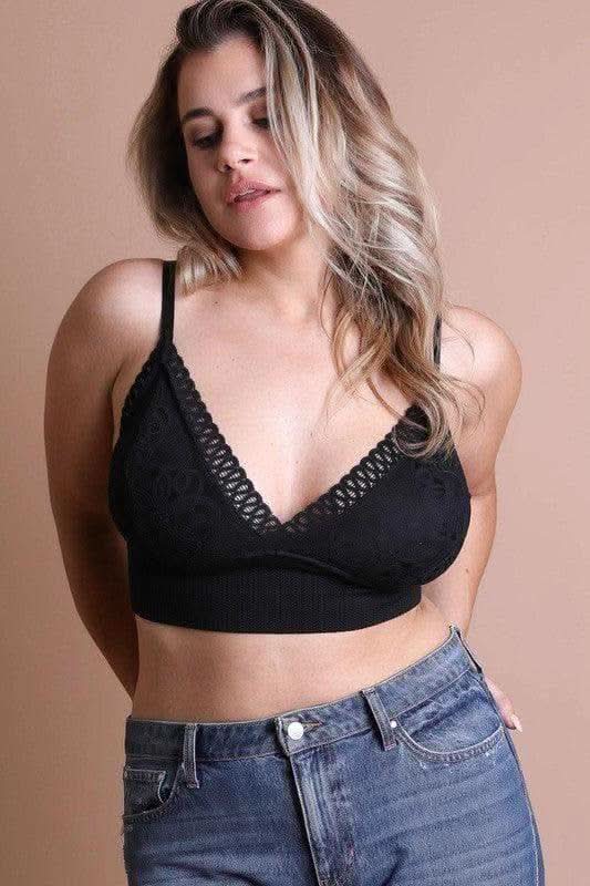 LETO Plus Size Waistband Loop Lace Brami in Black XL - Bras photo