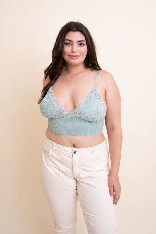 LETO Plus Size Waistband Loop Lace Brami in Sage XL - Bras photo