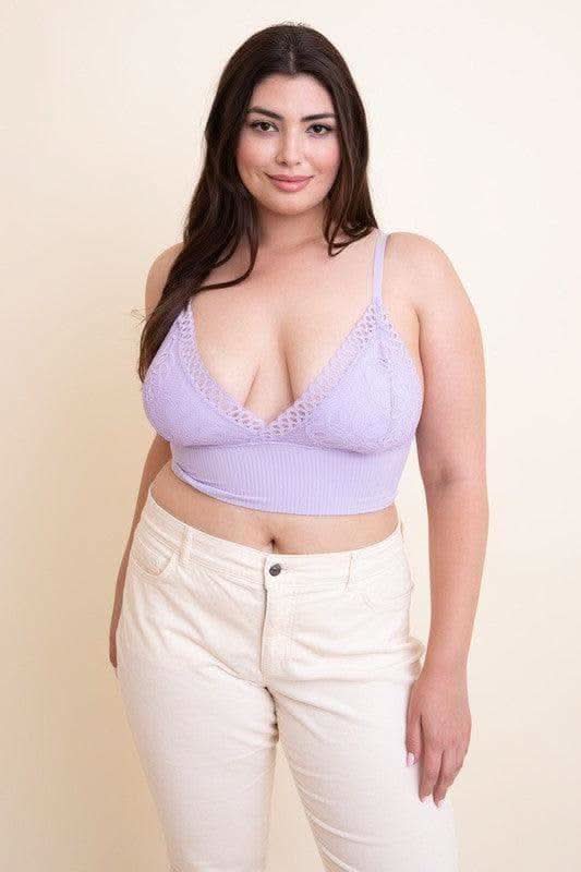 LETO Plus Size Waistband Loop Lace Brami in Lilac XL - Bras photo