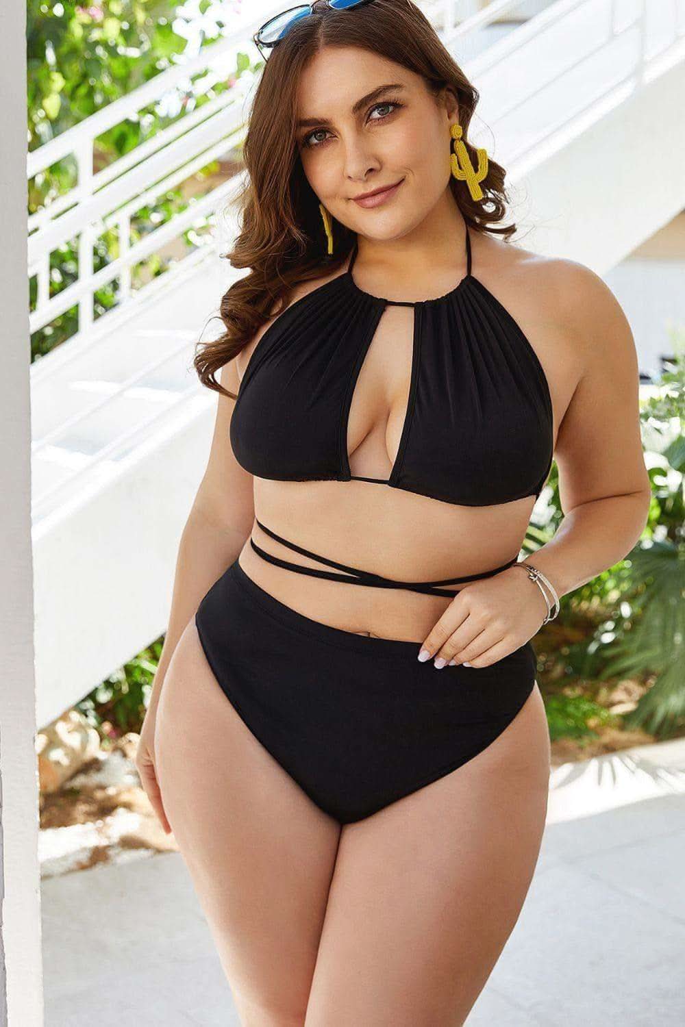 Lexi Plus Size Cutout Tied Backless Bikini Set in - Swimwear photo