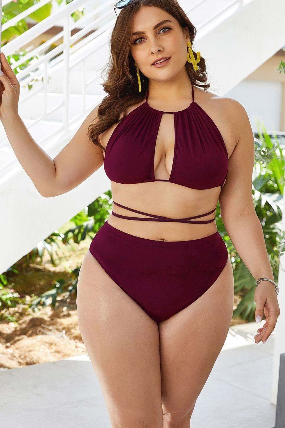 Lexi Plus Size Cutout Tied Backless Bikini Set in - Swimwear photo