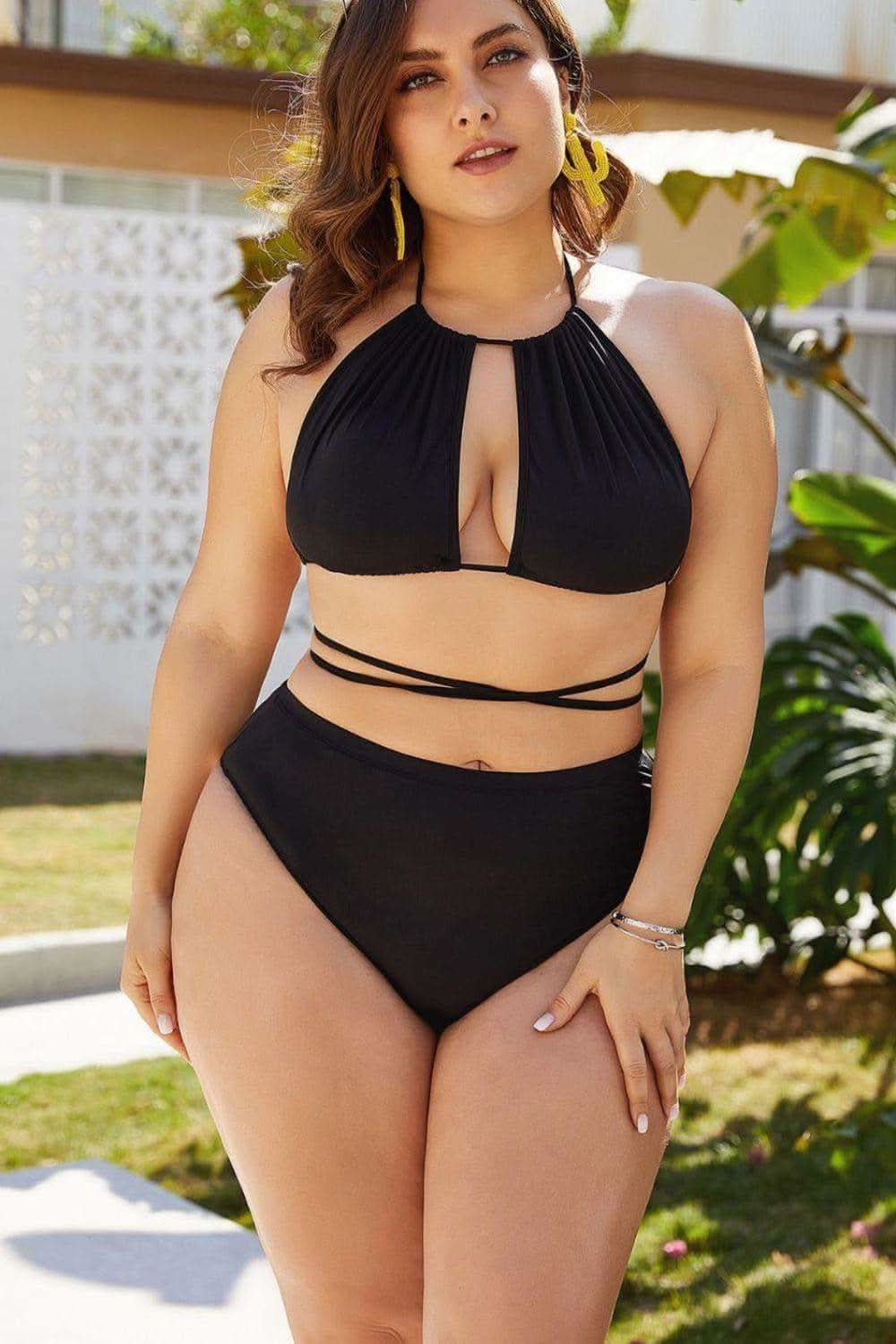 Lexi Plus Size Cutout Tied Backless Bikini Set in - Swimwear photo