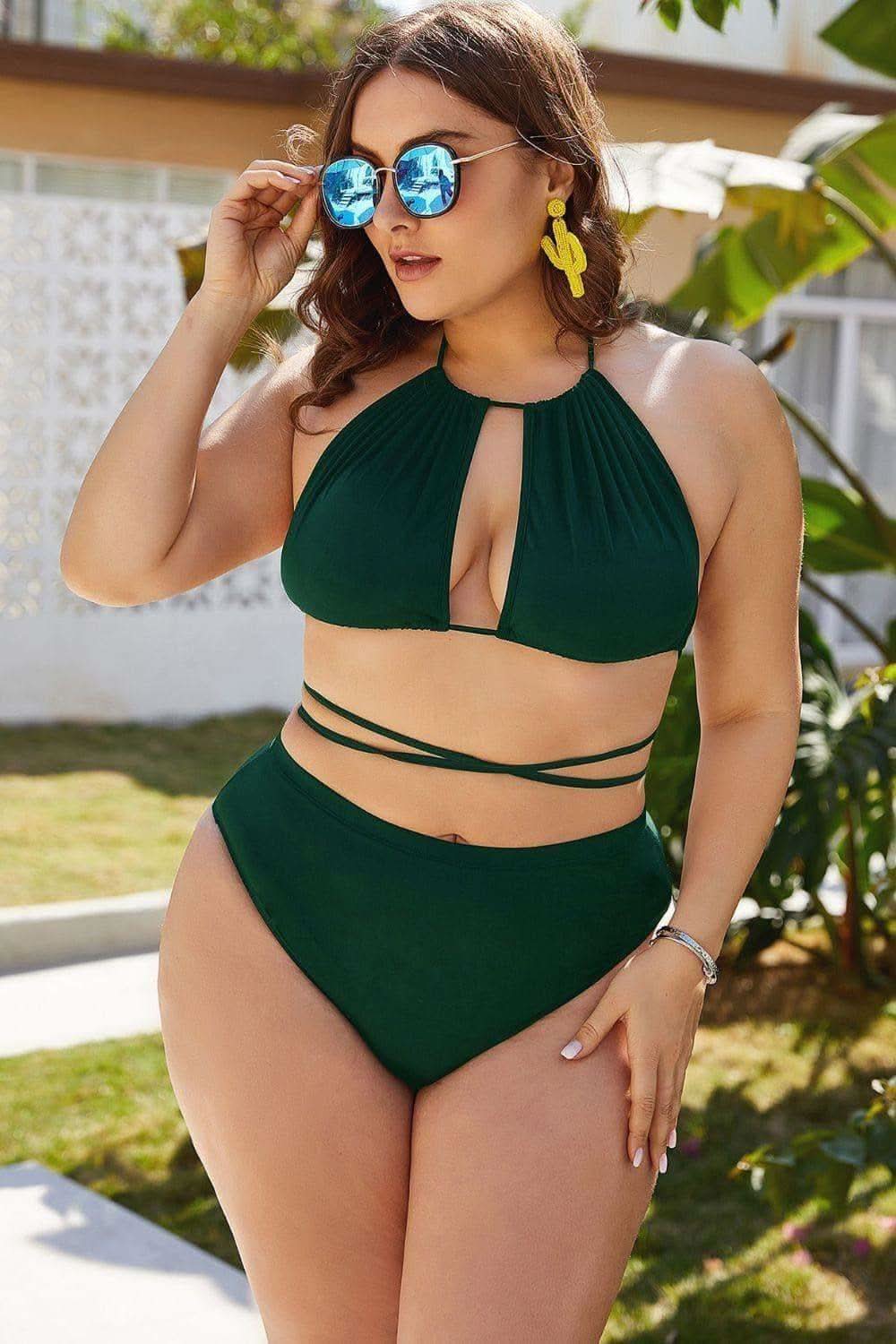 Lexi Plus Size Cutout Tied Backless Bikini Set in - Swimwear photo