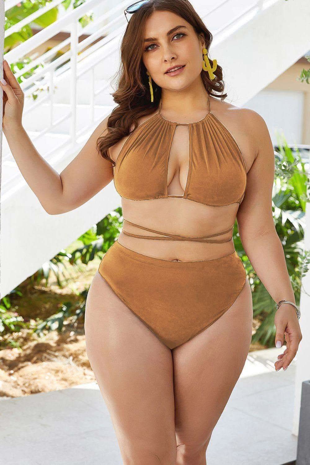 Lexi Plus Size Cutout Tied Backless Bikini Set in - Swimwear photo