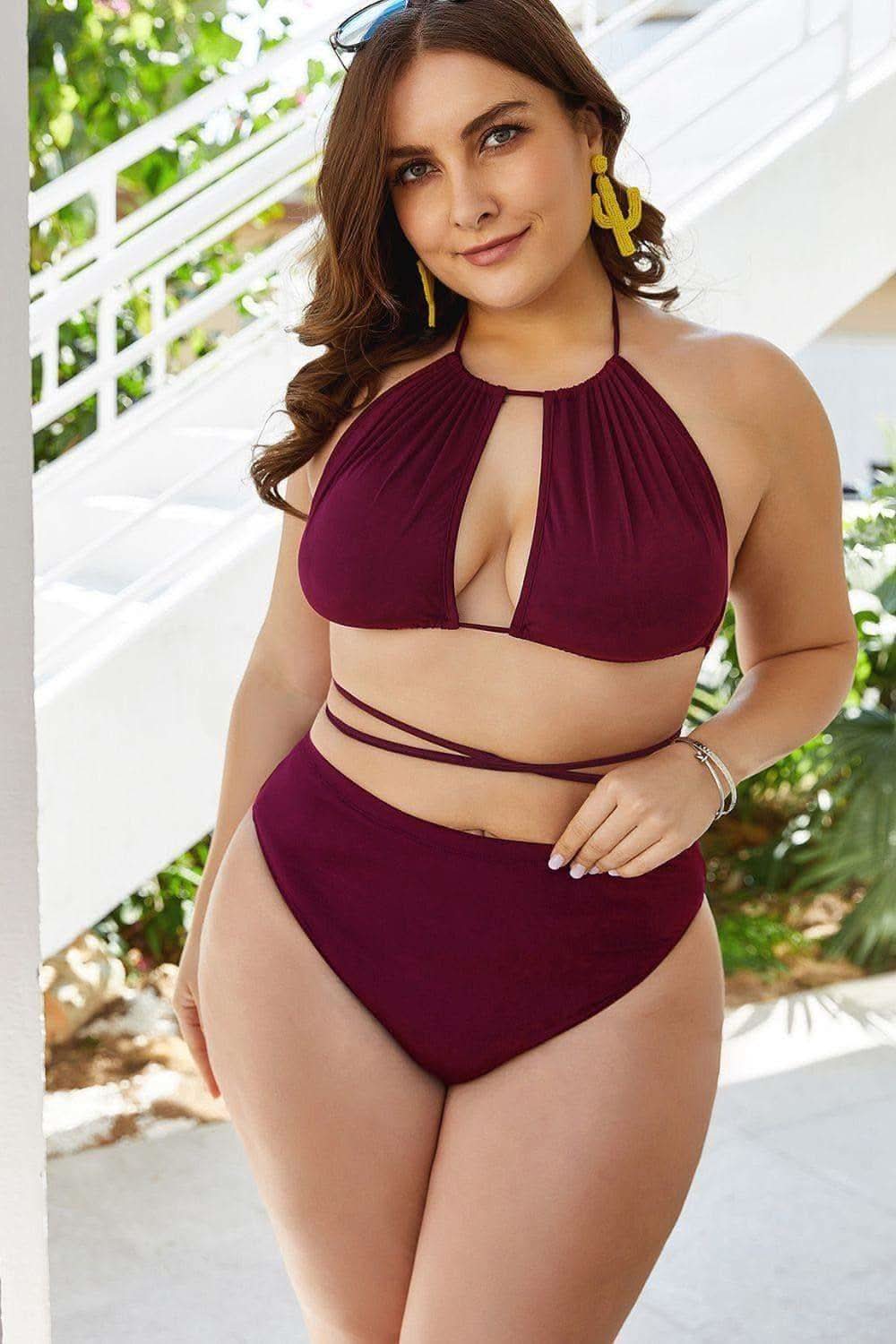 Lexi Plus Size Cutout Tied Backless Bikini Set in - Swimwear photo