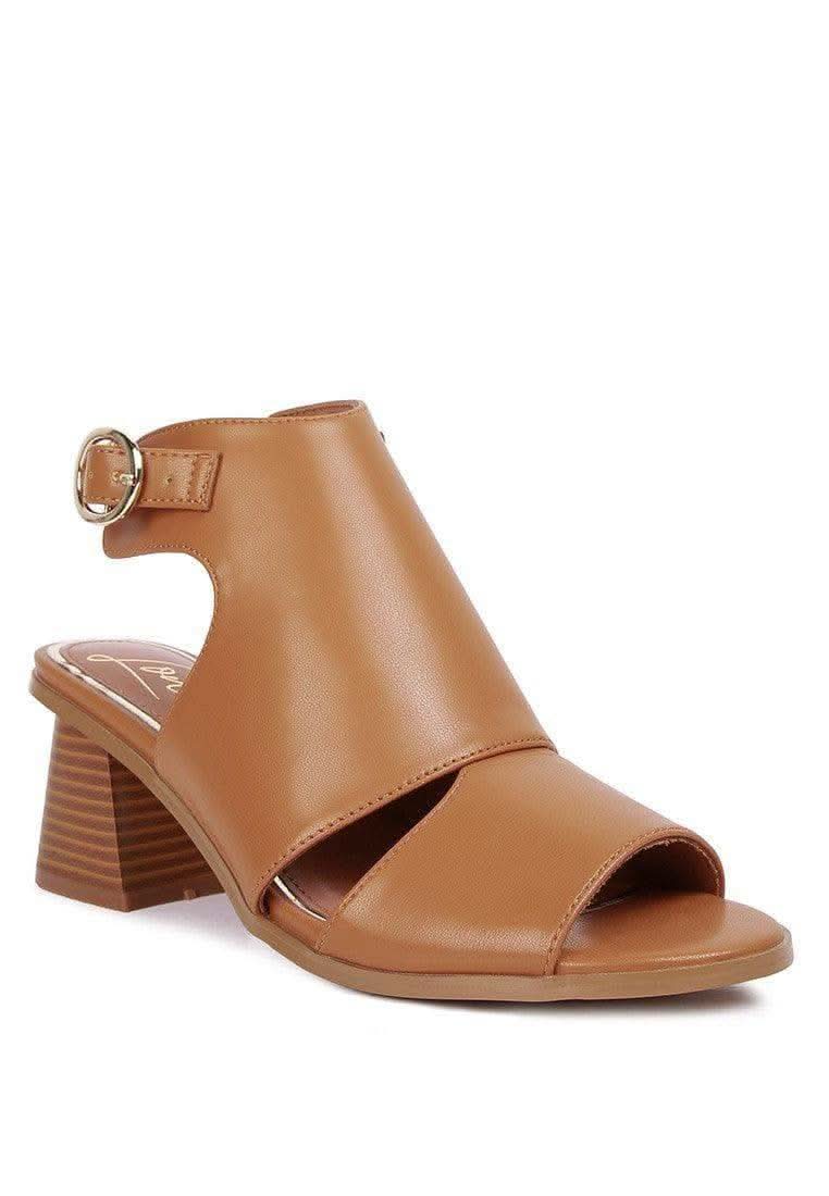 LONDON RAG Polessi Pin Buckle Ankle Mules in Tan - Mules photo