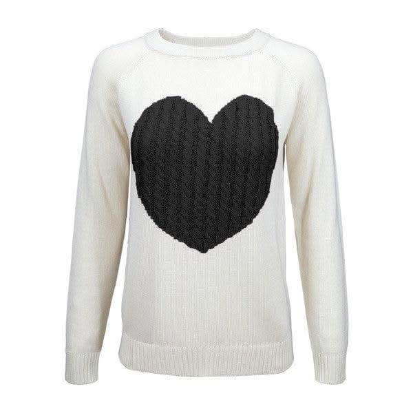 Love Heart Jacquard Round Neck Pullover Sweater - SwagglyLife Home & Fashion