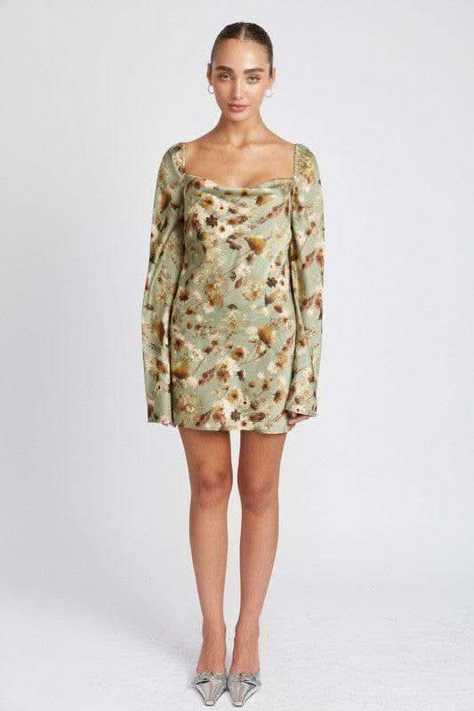 Marnie Floral Long Sleeve Mini Dress with Open Back - SwagglyLife Home & Fashion