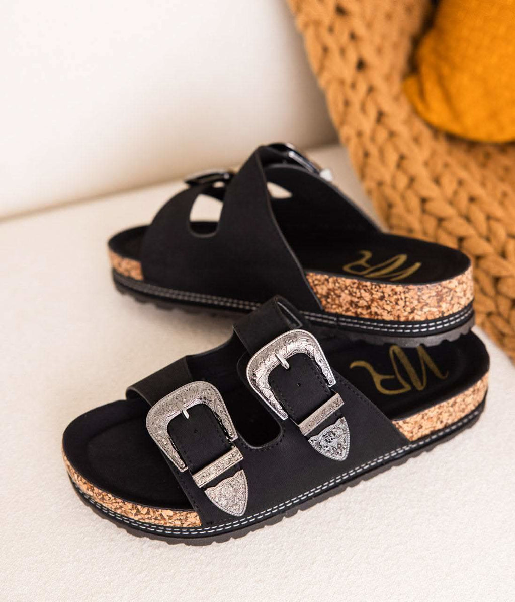 Mickie Western Slides in Black - SwagglyLife Home & Fashion