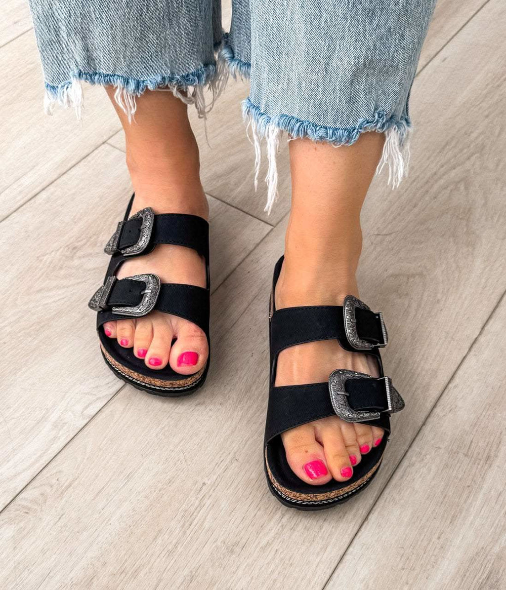 Mickie Western Slides in Black - SwagglyLife Home & Fashion