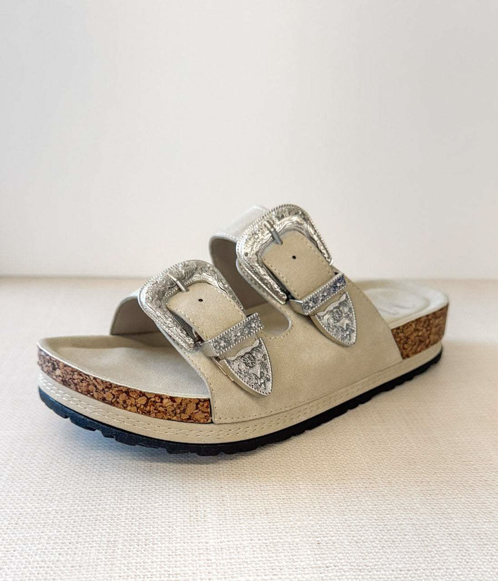 Mickie Western Slides in Cream - SwagglyLife Home & Fashion