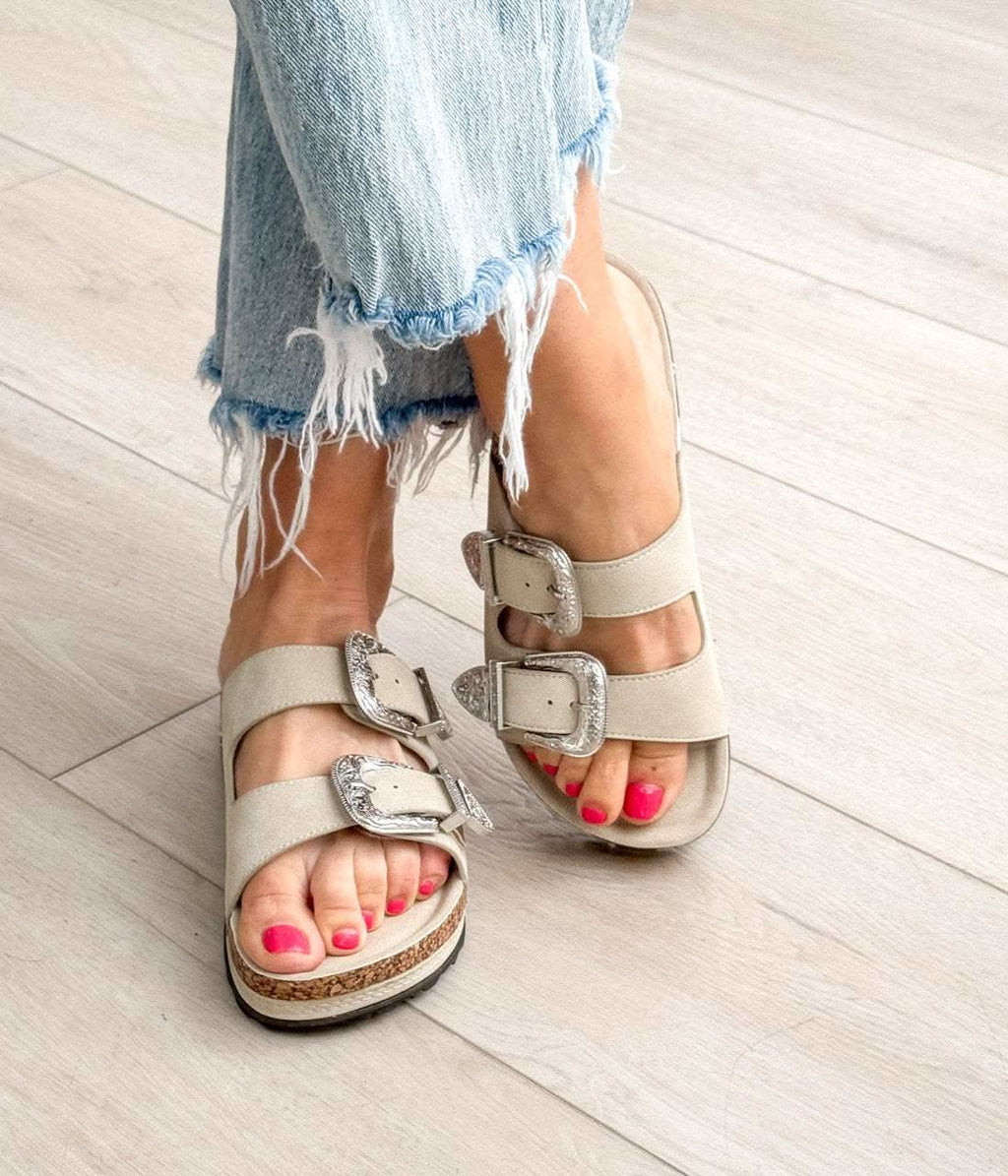 Mickie Western Slides in Cream - SwagglyLife Home & Fashion