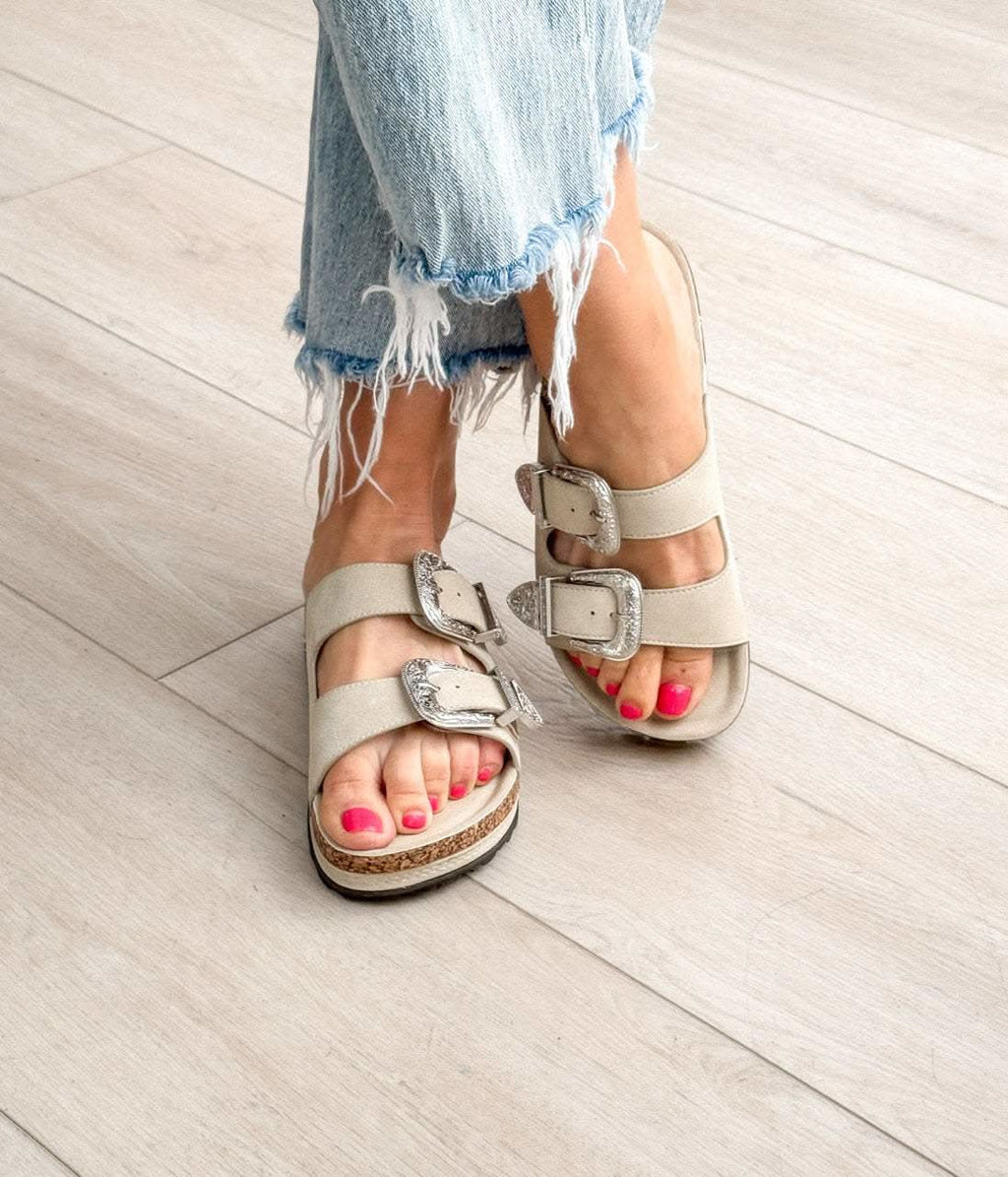 Mickie Western Slides in Cream - SwagglyLife Home & Fashion