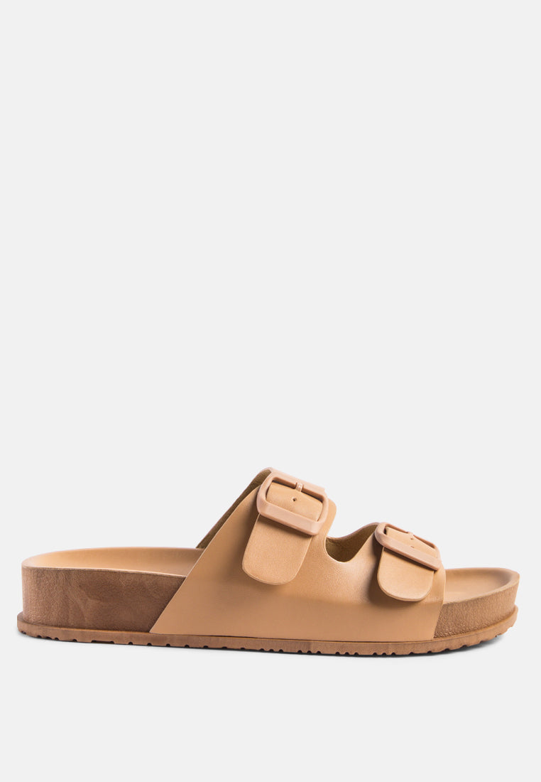 Minata Platform Buckled Slide Sandals in Latte - Platforms & Flatforms photo