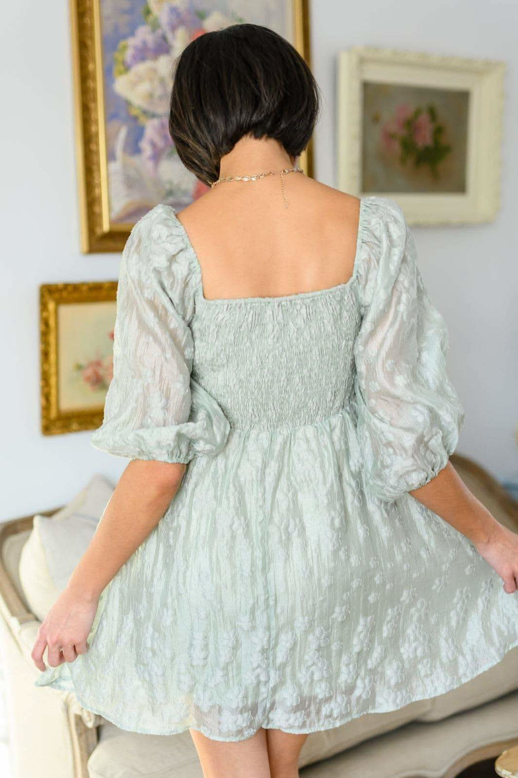 Mittoshop Spotting Fairies Puff Sleeve Dress in Sage in - Mini Dresses photo