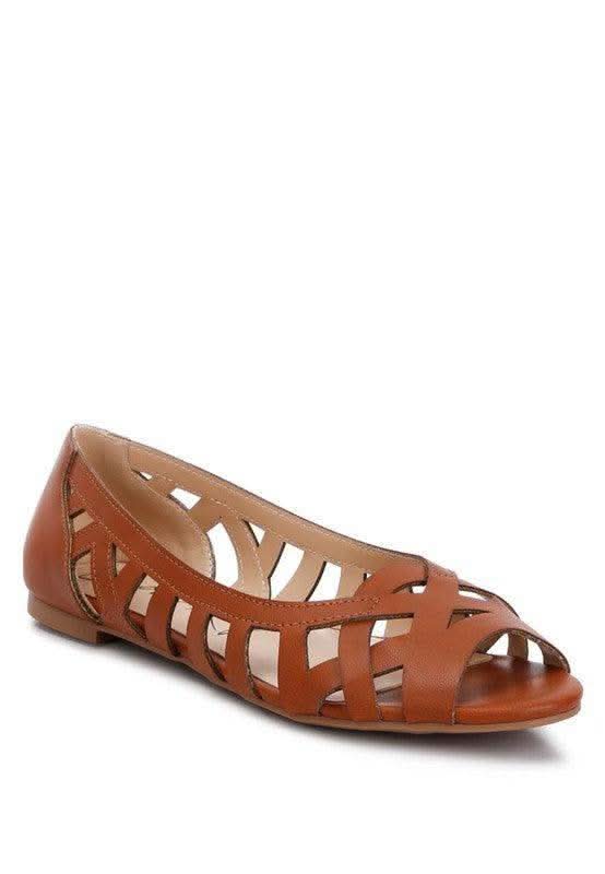 Moira Woven Peep Toe Flats in Tan - Shoes photo