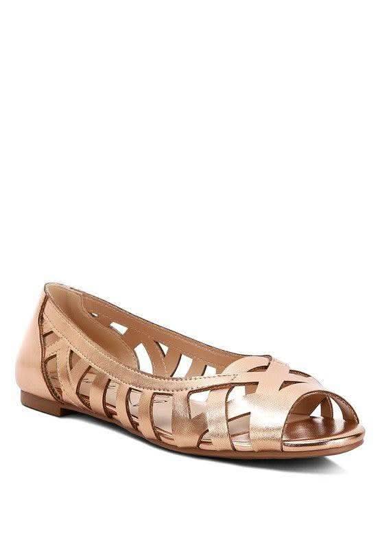 Moira Woven Peep Toe Flats in Rose Gold - Shoes photo