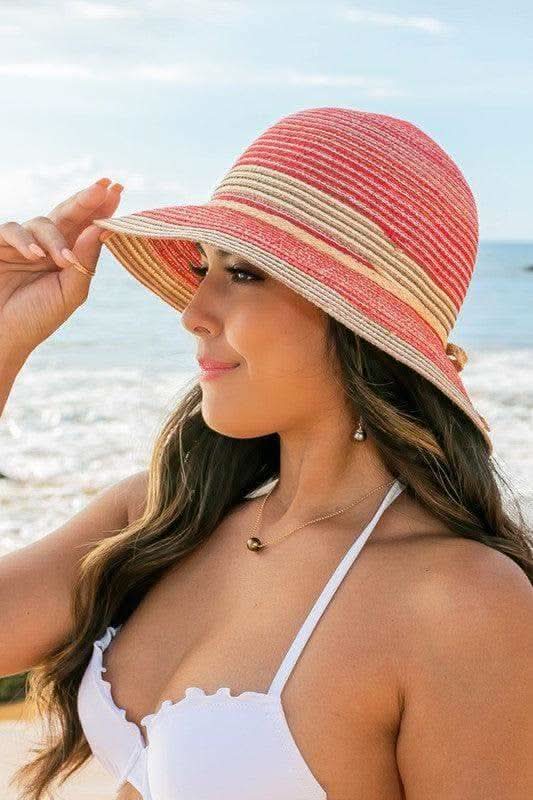 Multi-Stripe Bow Accent Bucket Sun Hat in - Hats photo