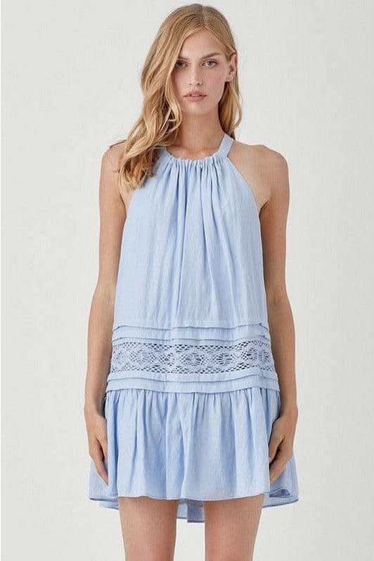 MUSTARD SEED Halter Neck Trim Lace with Folded Detail Dress in MISTY BLUE - Dresses photo