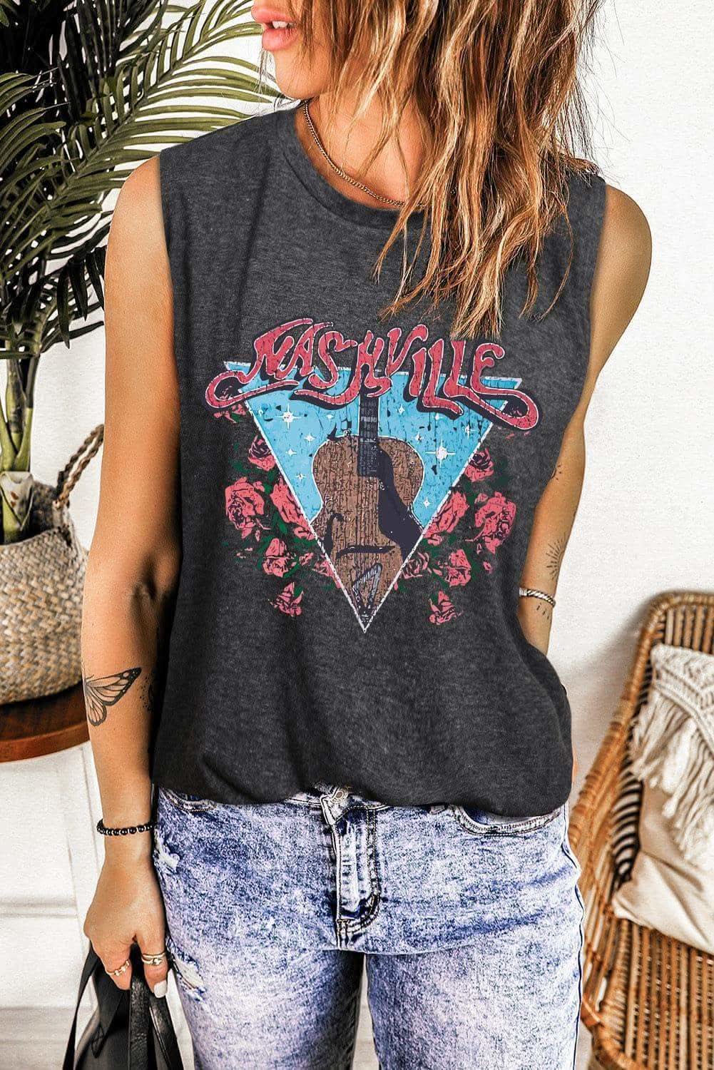 NASHVILLE Graphic Round Neck Tank - SwagglyLife Home & Fashion