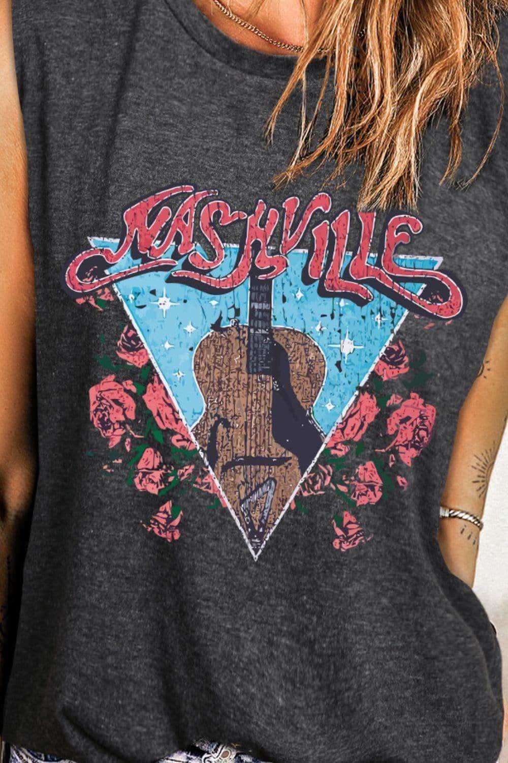 NASHVILLE Graphic Round Neck Tank - SwagglyLife Home & Fashion
