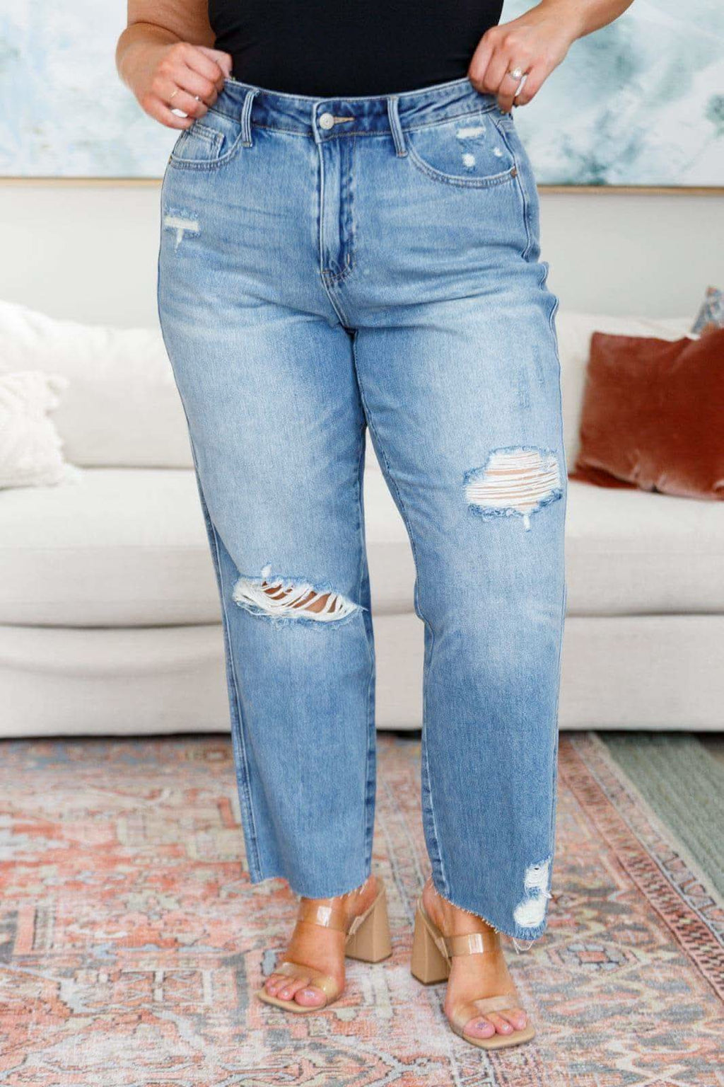Judy Blue Nora High Rise Rigid Magic Destroy Slim Straight Jeans in - Pants photo