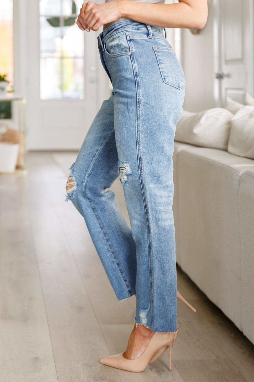 Judy Blue Nora High Rise Rigid Magic Destroy Slim Straight Jeans in - Pants photo