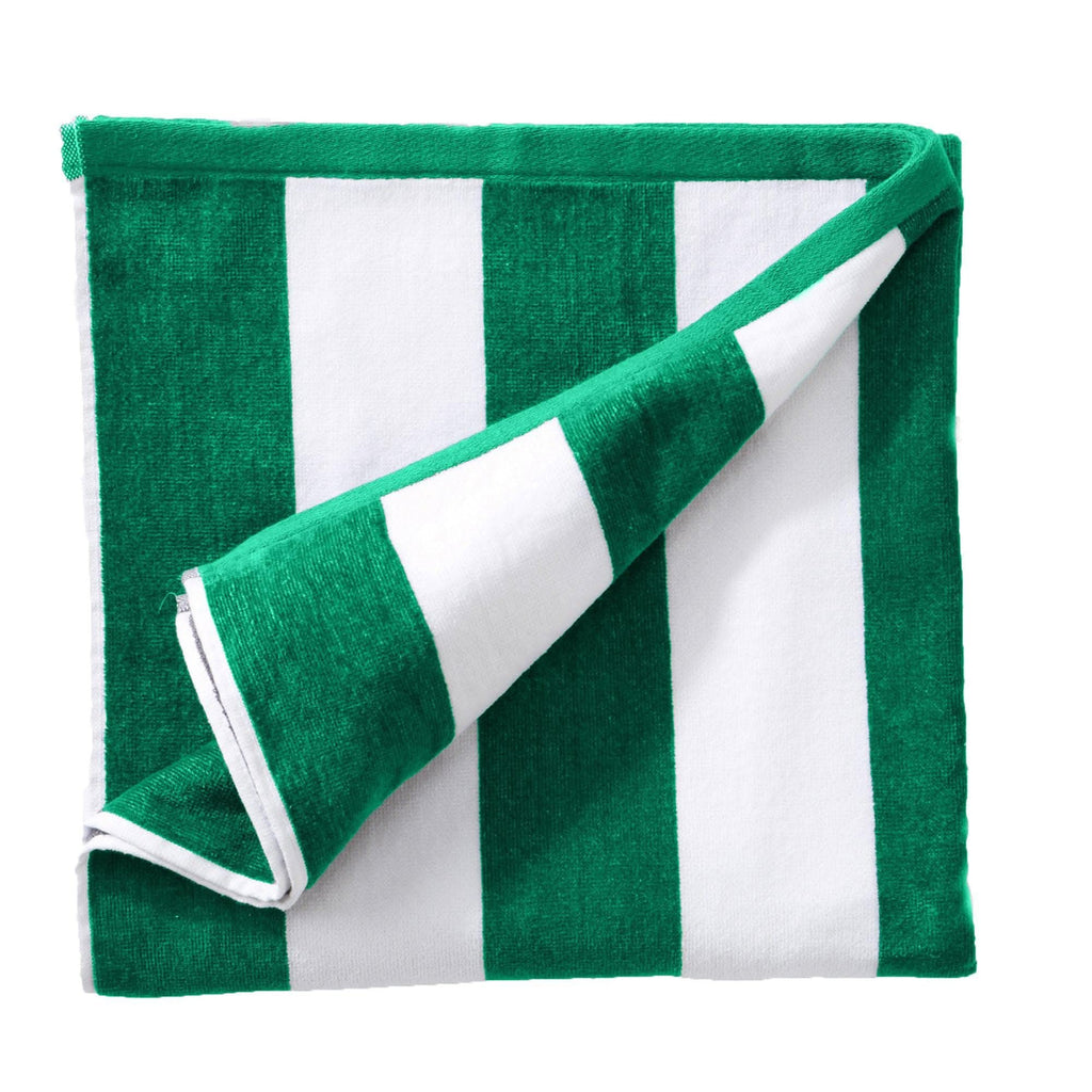 Cotton Velour Cabana Stripe Beach Towel - Novia Collection in Single Oversized- 35" x 70" Green - photo