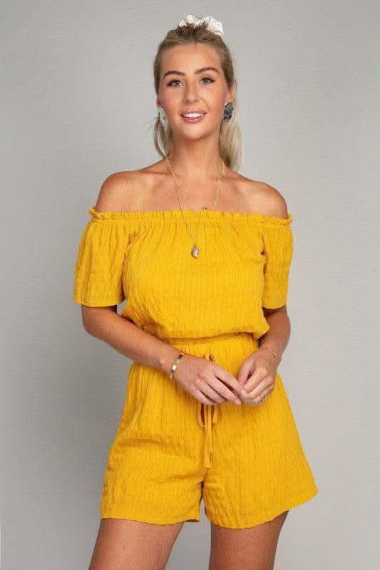 Off-Shoulder Top & Shorts Pants Set, Yellow in Yellow - Outfit Sets photo