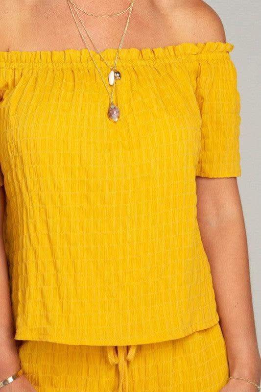 Off-Shoulder Top & Shorts Pants Set, Yellow in - Outfit Sets photo