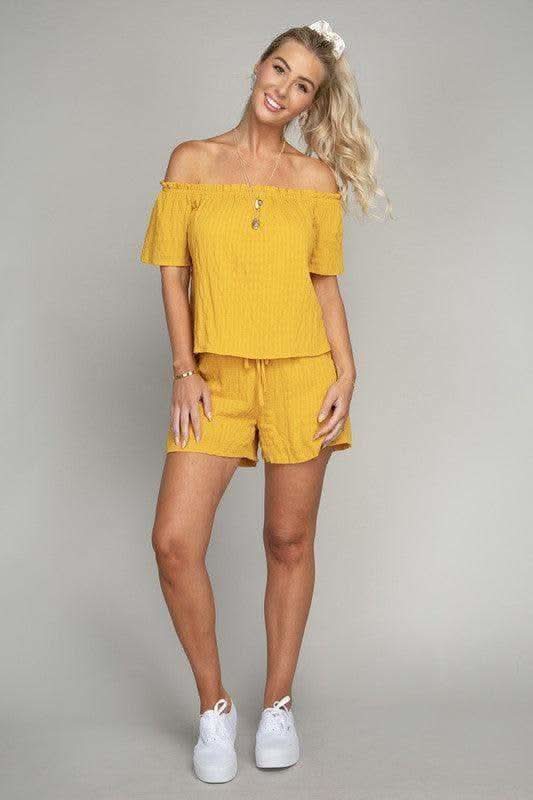 Off-Shoulder Top & Shorts Pants Set, Yellow in - Outfit Sets photo