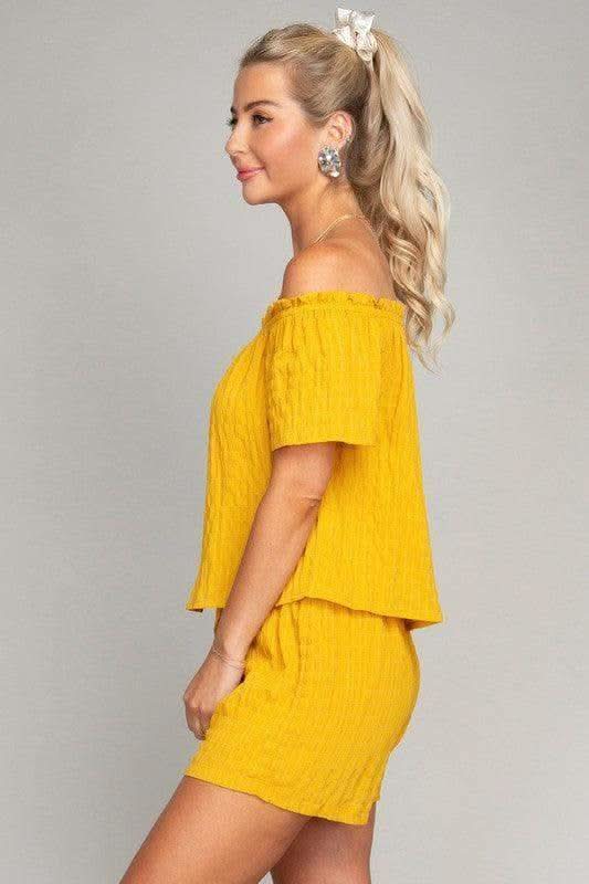 Off-Shoulder Top & Shorts Pants Set, Yellow in - Outfit Sets photo