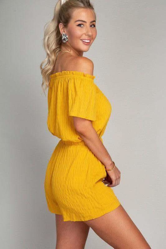 Off-Shoulder Top & Shorts Pants Set, Yellow in - Outfit Sets photo