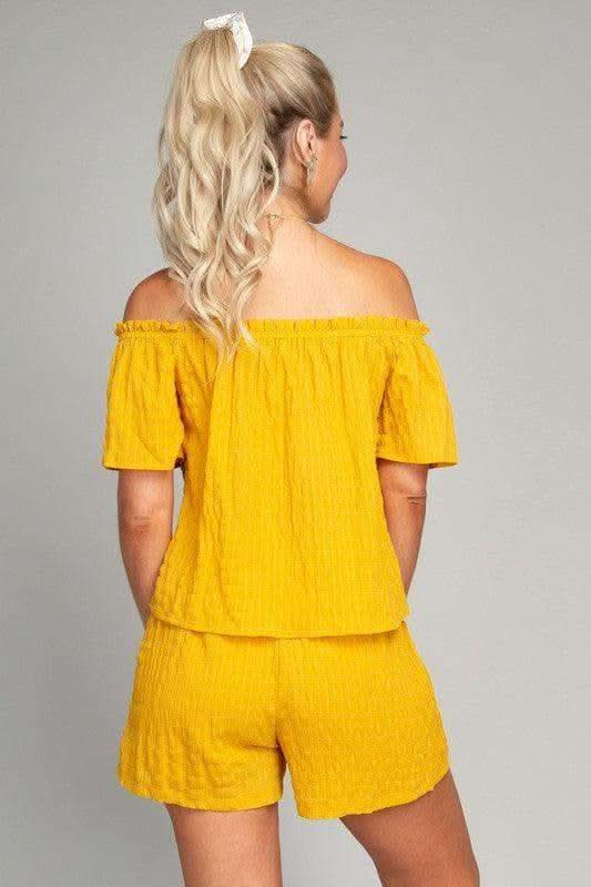 Off-Shoulder Top & Shorts Pants Set, Yellow in - Outfit Sets photo