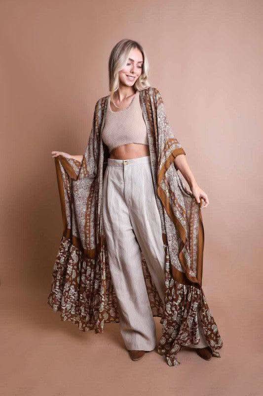 LETO Paisley Tapestry Free Flow Kimono - SwagglyLife Home & Fashion
