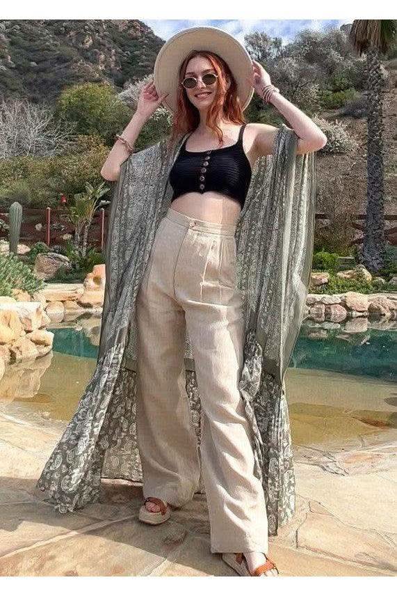 LETO Paisley Tapestry Free Flow Kimono - SwagglyLife Home & Fashion