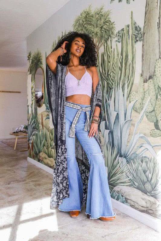 LETO Paisley Tapestry Free Flow Kimono - SwagglyLife Home & Fashion