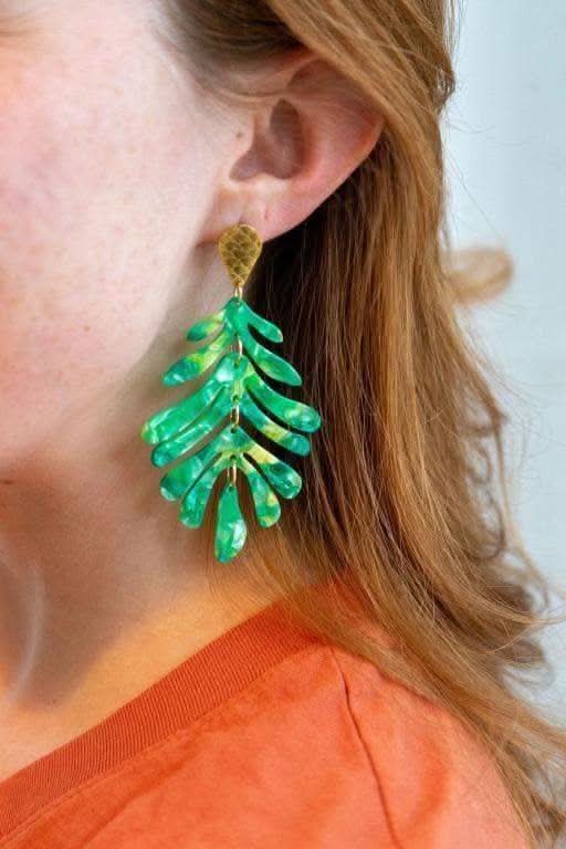 Palm Earrings - Green |18k Gold-Plated - SwagglyLife Home & Fashion