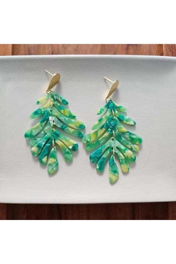 Palm Earrings - Green |18k Gold-Plated - SwagglyLife Home & Fashion